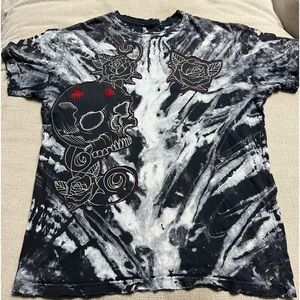 Affliction Shirt Men's M Red Label Skull Rose Gill Monte Graphic Print Series